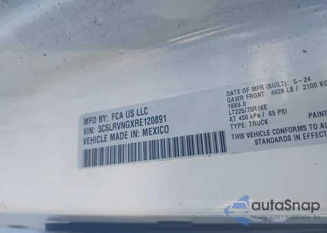 2024 Ram Promaster 1500 Low Roof 118 Wb W/Pass Seat from USA, damaged, VIN 3C6LRVNGXRE120891